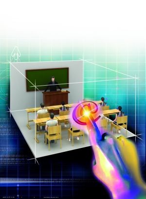 在通訊產(chǎn)業(yè)飛速發(fā)展下，在線教育成為培訓業(yè)發(fā)展的新契機，這種借助網(wǎng)絡隨時隨地學習的方式越來越被認可。新京報插圖/許英劍 郭宇